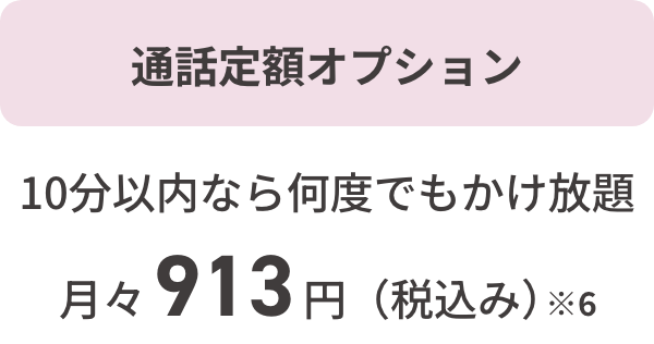 通話定額オプション 10分以内なら何度でもかけ放題月々913円（税込み）※6