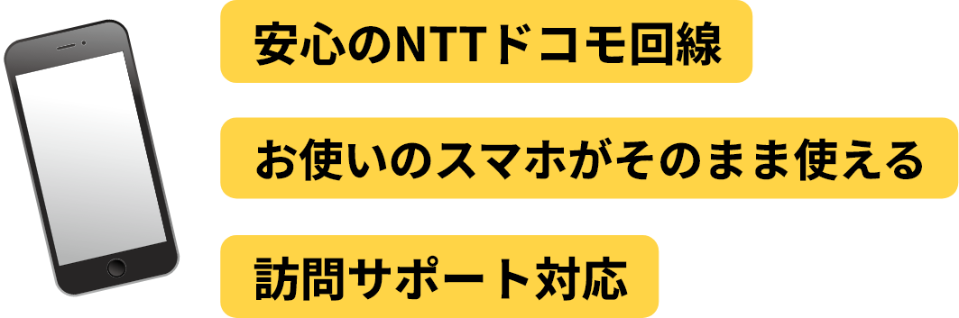 安心のNTTドコモ回線 お使いのスマホがそのまま使える 訪問サポート対応