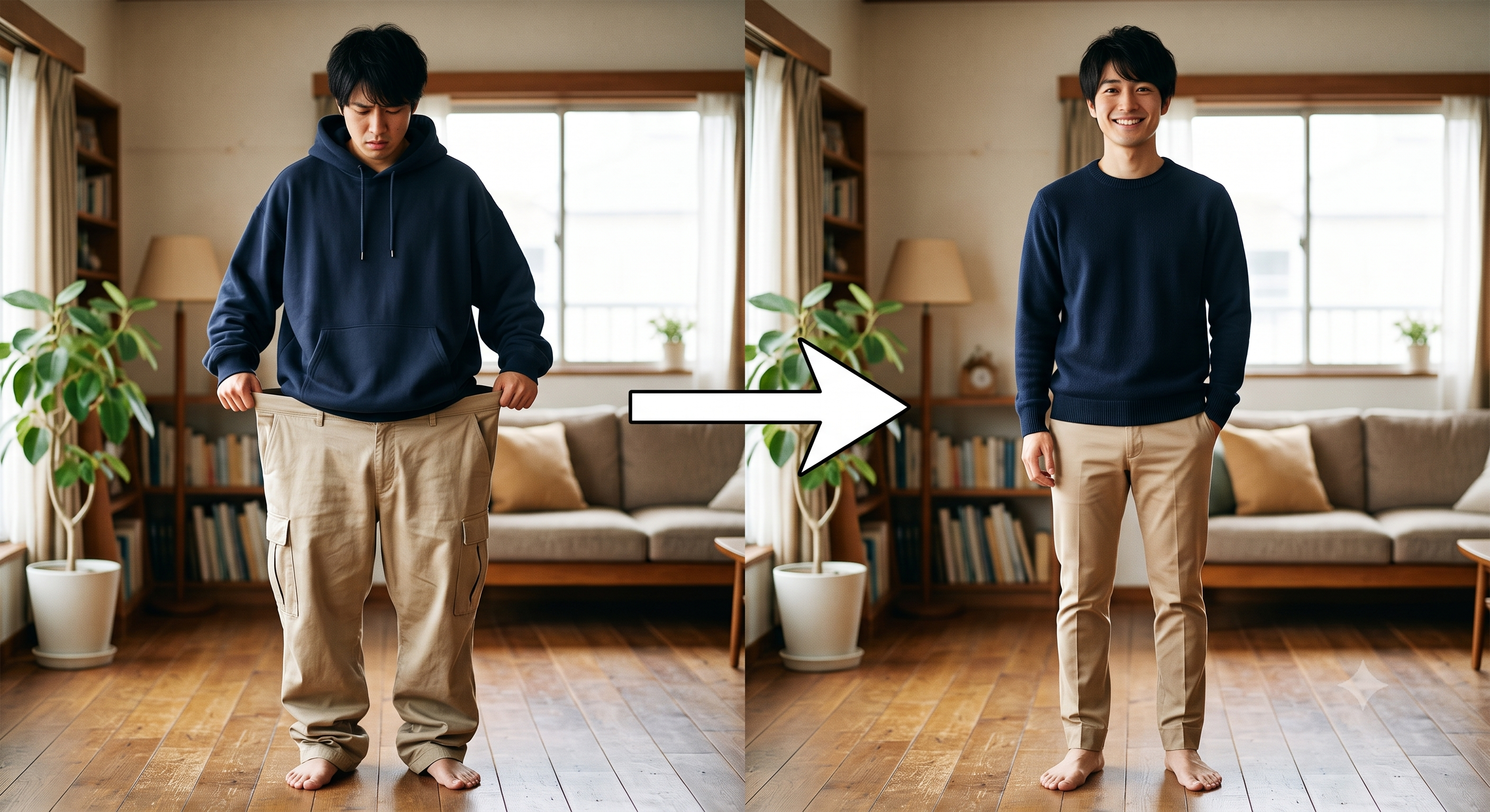 ぶかぶかの洋服とジャストサイズの洋服